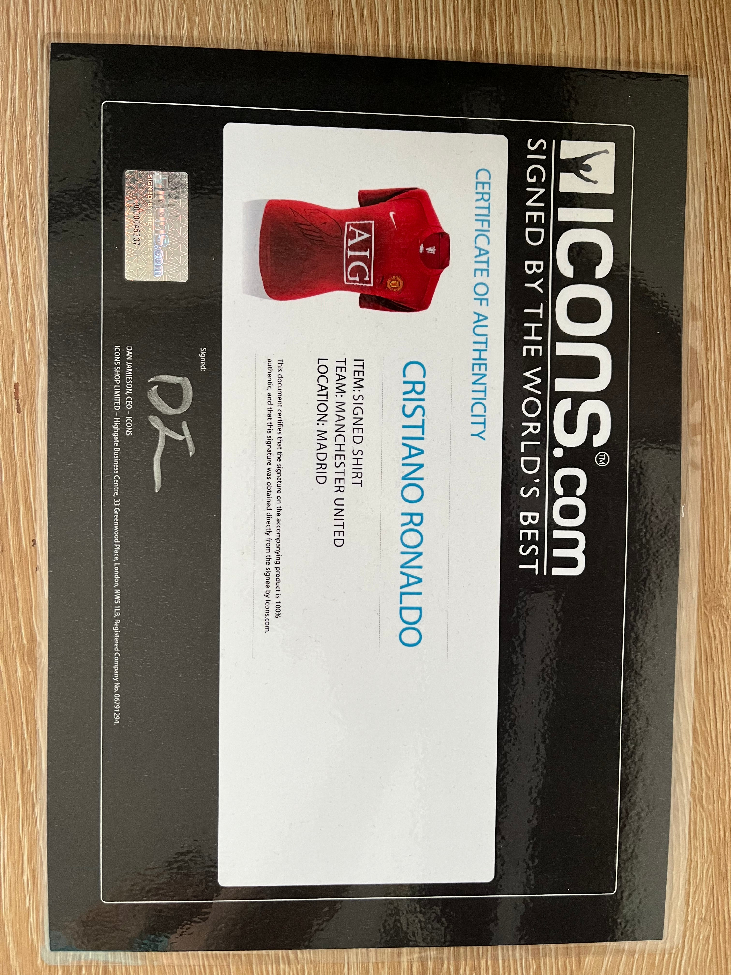 Autógrafo de Cristiano Ronaldo | Jersey Manchester United 2007/08 Certificada ICONS