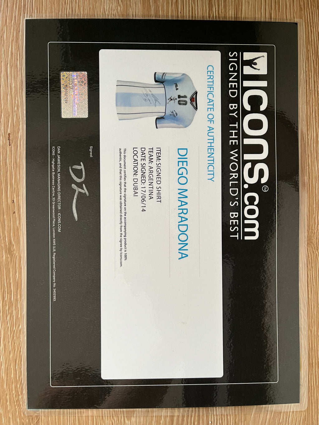 Autógrafo de Diego Maradona | Jersey Conmemorativa Argentina Certificada Icons