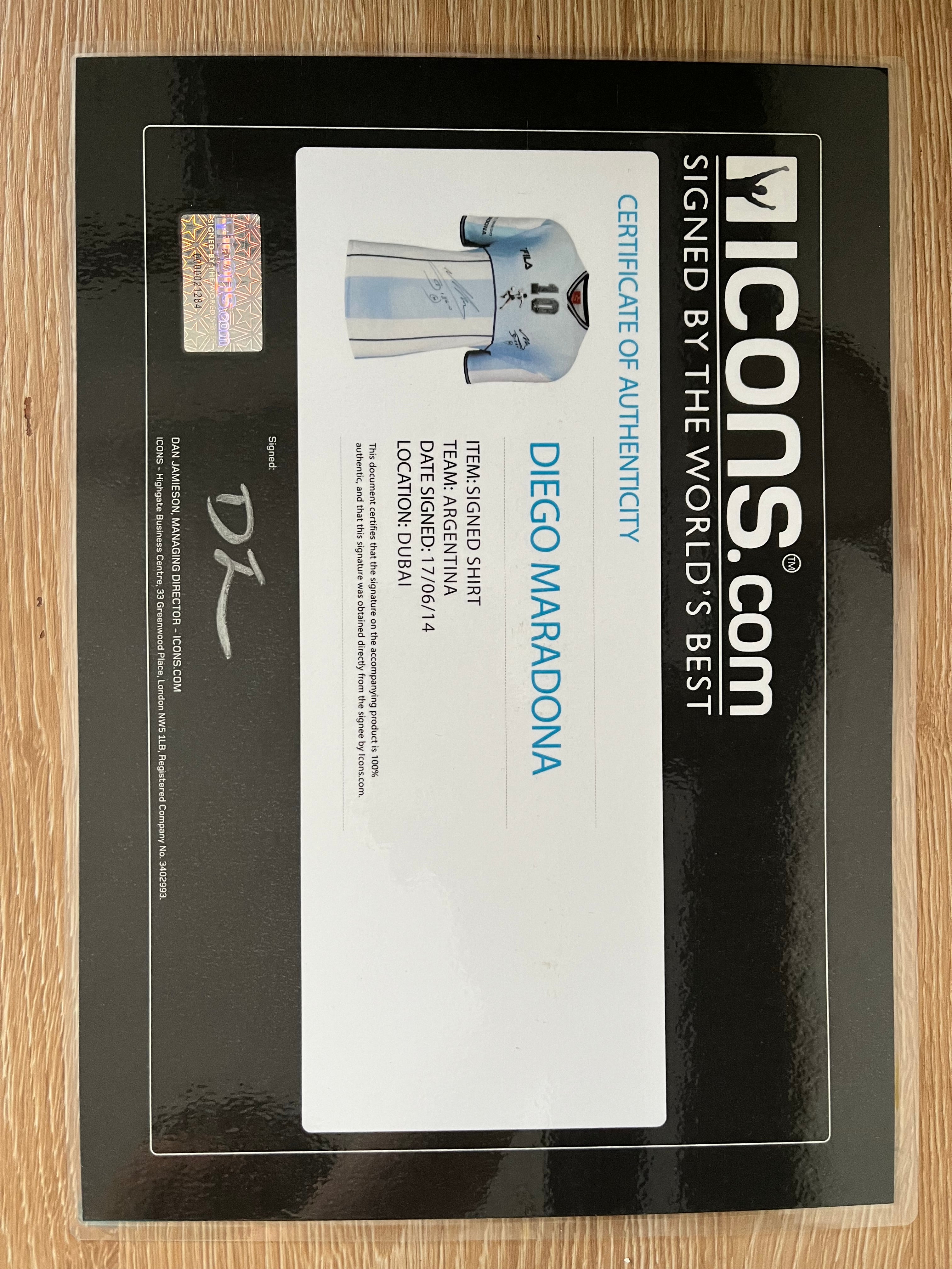 Autógrafo de Diego Maradona | Jersey Conmemorativa Argentina Certificada Icons